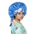 thumbnail image 3 of Women Silk Bonnet for Sleeping Satin Lined Hair Bonnet with Floral Tie Band for Curly Hair Protection - Blue, 3 of 7