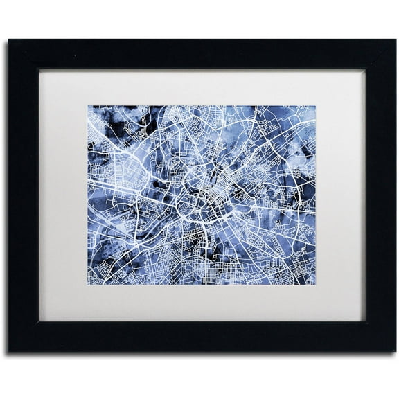 Trademark Fine Art "Manchester Street Map B&W" Canvas Art by Michael Tompsett, White Matte, Black Frame