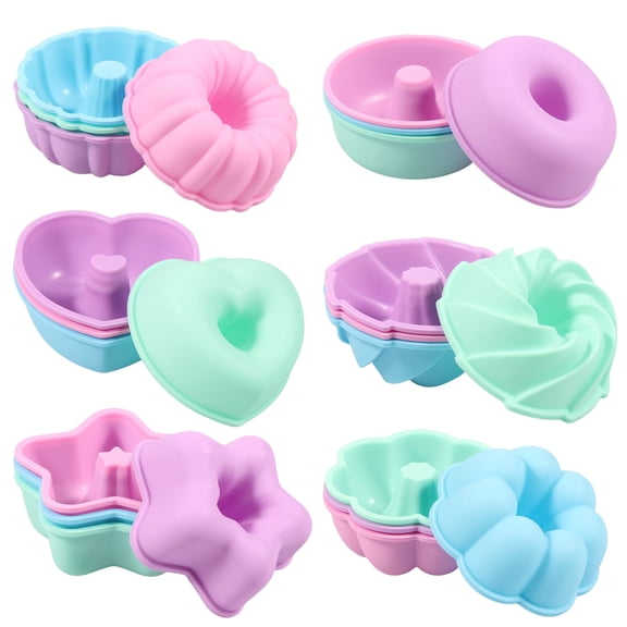 24 Pcs Silicone Baking Molds Mini Donut Pan Reusable Cups Nonstick Bakeware 6 Shapes for Bagel Muffin Jelly