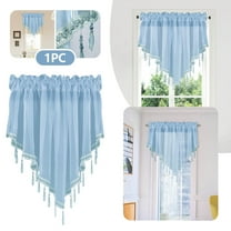 Curtain Valances for Windows 1 Pack, 51"x24" Light Blue, Triangle Window Curtains for Living Room Bathroom Cafe Laundry Basement, Sheer Lace Top Curtain with Crystal Beads