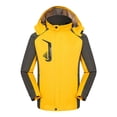 thumbnail image 3 of Rrxhxhs Raincoat for Men Color Block Detachable Hood Long Sleeve Elastic Cuffs Water Resistant Hooded Windbreaker Jacket with Zipper Pockets,Yellow,XS, 3 of 3