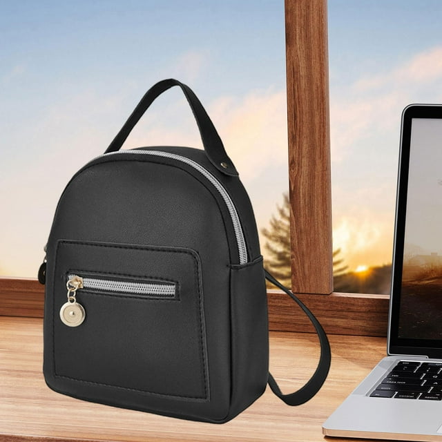 Mini mochila para mujer elegante con bolso cruzado con cremallera para el trabajo de vacaciones universitarias , Negro