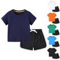 thumbnail image 5 of Zwiiyzr 18M-12Y Kids Casual 2-Piece Set Solid Color Short Sleeve Shirts and Comfy Shorts Cotton Loungewear for Boys & Girls Navy, 5 of 5