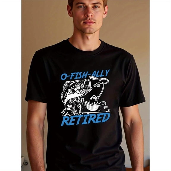 Greenink natee Funny Retirement Gift: O-fish-ally Retired Fishing T-shirt, man's T-Shirt,100% Cotton Fabric,Crew Neck,Short Sleeve,Regular Fit,All-Season Casual Wear,180gsm-Ideal Fo
