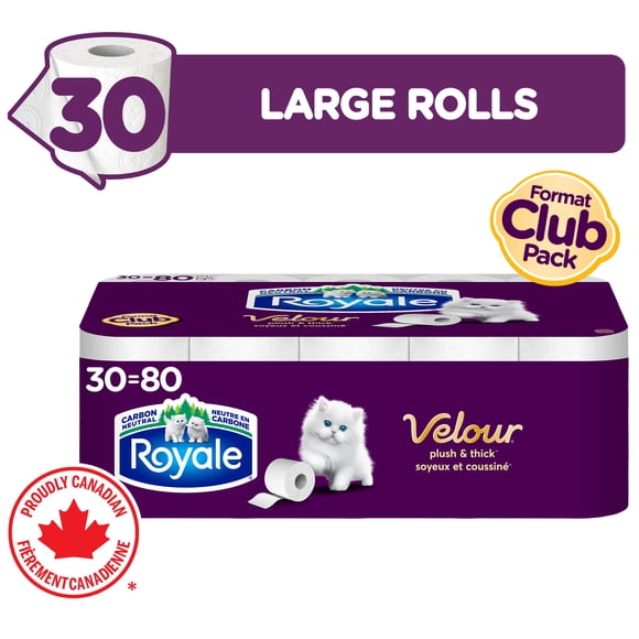 Royale Velour, 2 Ply Toilet Paper, 30 Equal 80 Bathroom Tissue Rolls