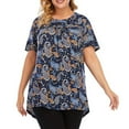 thumbnail image 2 of Pompotops Femmes Impression Manches Courtes O-Cou Grande Taille Plissé T-Shirt Chemisier Tops, 2 of 6