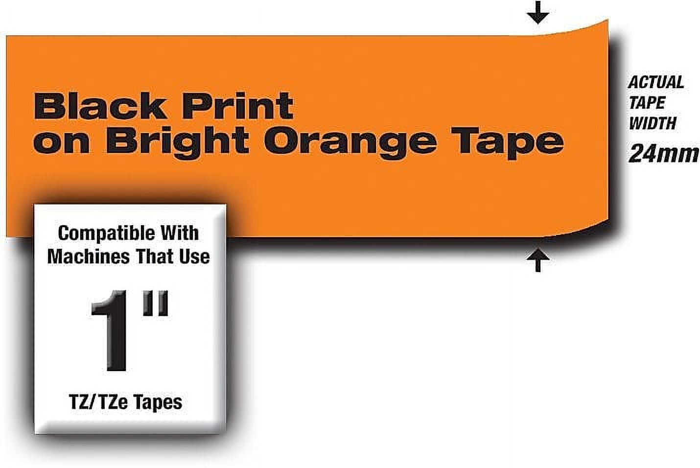 Brother TZEB51 - Standard Adhesive - Black on Fluorescent Orange - 1 Roll (0.94" x 16') Laminated Tape - image 2 of 4