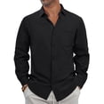 thumbnail image 2 of GENTS BLISS Men Linen Shirts Long Sleeve Button Down Shirts for Men Roll-up Solid Shirts with Pocket, 2 of 14