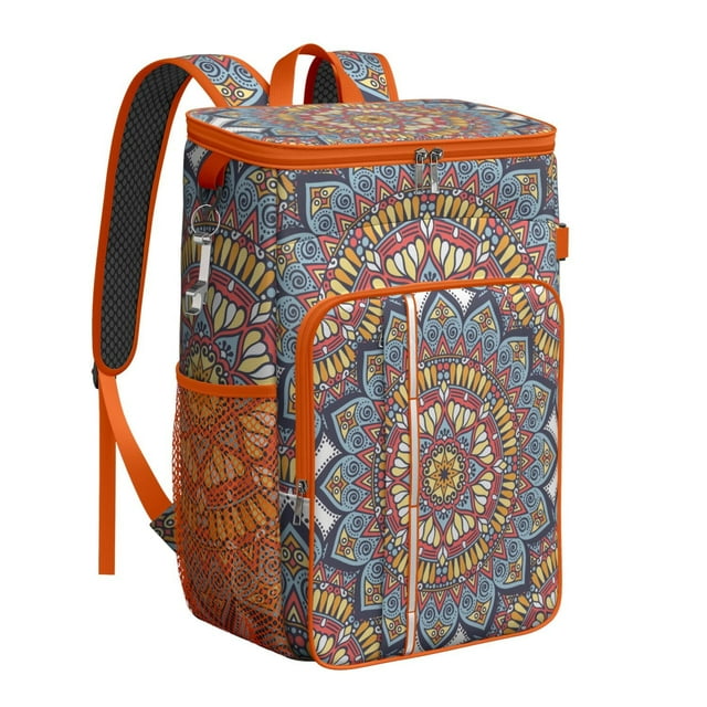Sac à Dos Glacière Isolé à Motif Ethnique Mandala, Sac à Lunch Étanche et Anti-Fuite, Design Bohème Tribal pour Pique-Nique, Randonnée, Plage, Camping