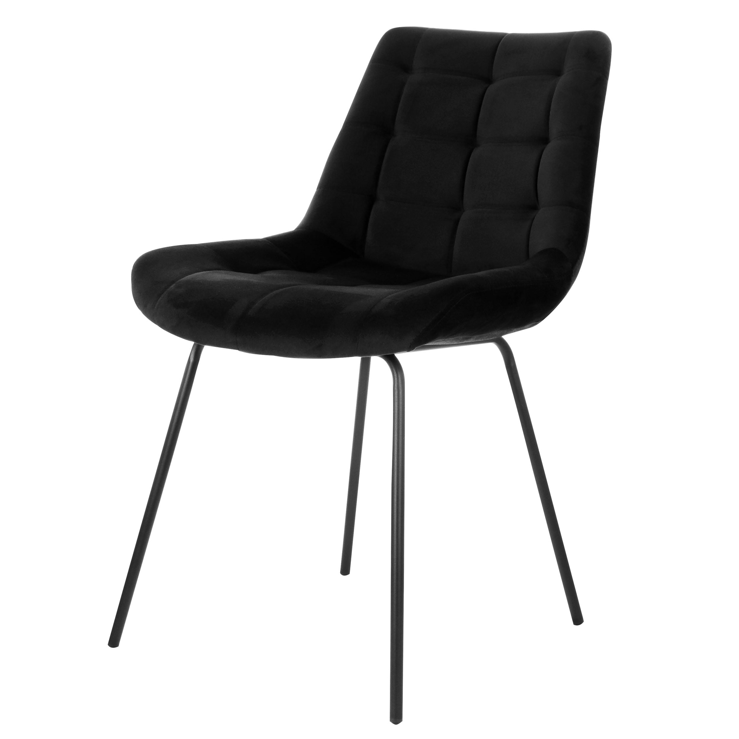 Elama 2 Piece Velvet Tufted Chair in Black with Metal Legs