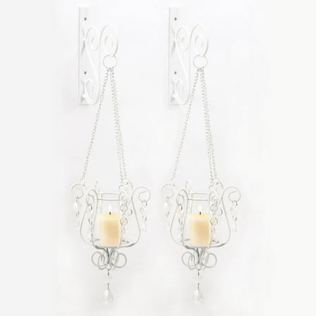 Zingz & Thingz Bedazzling Pendant Glass Candle Wall Sconce in White (Set of 2)