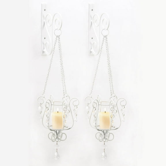 Zingz & Thingz Bedazzling Pendant Glass Candle Wall Sconce in White (Set of 2)