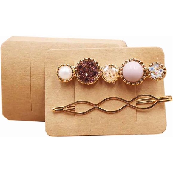 50 tarjetas de presentación con pinzas para el cabello, tarjetas de embalaje para lazos y horquillas en cartón Kraft para accesorios para el cabello