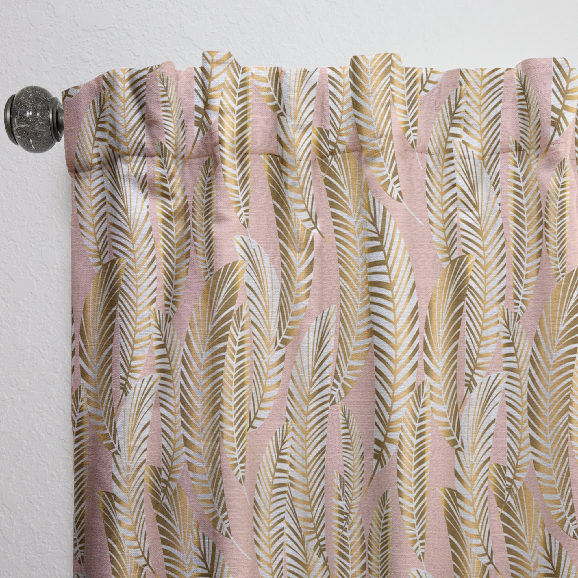 Designart 'Palm Golden Leaves I' Mid-Century Modern Curtain Panel