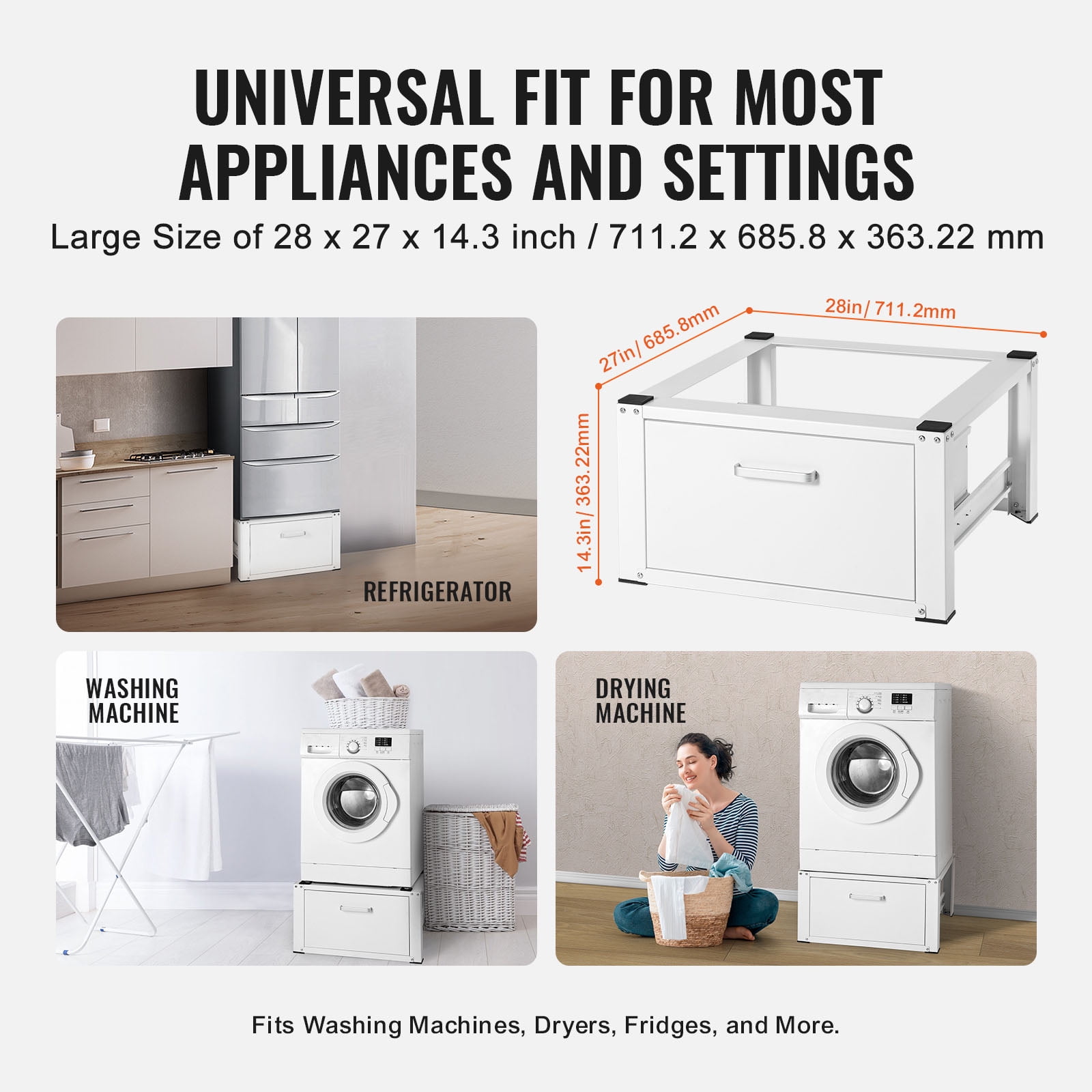 KFFKFF 27" Laundry Pedestal Wide Universal for Washer Dryer Stand Platform