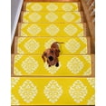 thumbnail image 2 of Baroque Yellow Stair Treads for Wooden Steps Indoor Runner Rug Carpet, Vintage Damask Classic Floral 15 Pieces Peel and Stick Staircase Step Treads Covers Washable Throw Door Mats, 30"x8", 2 of 6