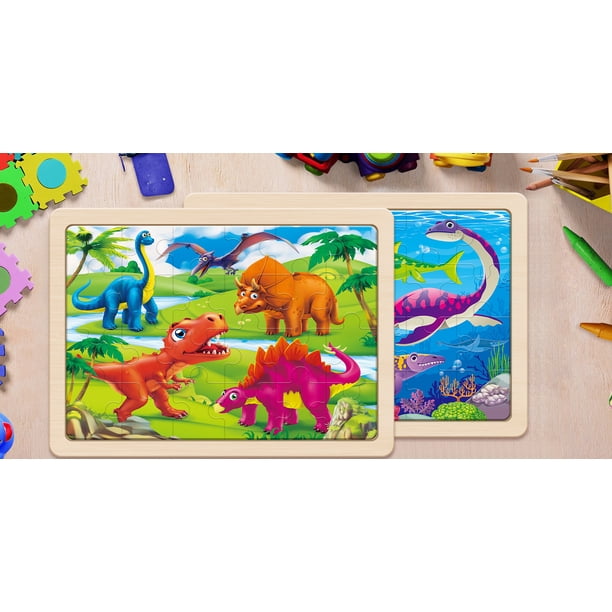 SYNARRY Wooden Dinosaur Puzzles for Kids Ages 3-8, 24-Piece Jigsaw