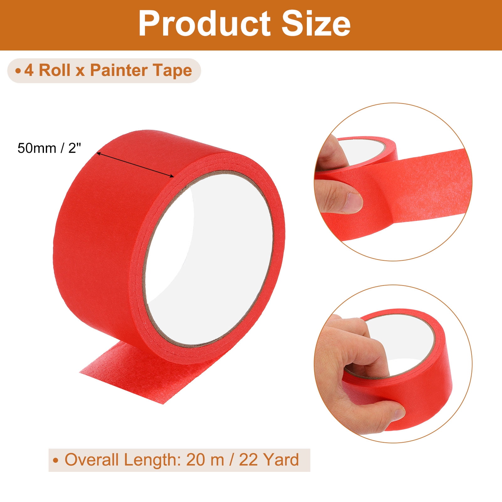 Uxcell Painters Tape, 4 Roll 22 Yard x 2 Inch Multi-Surface Adhesive No Residue Masking Master Tape, Red