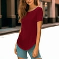 thumbnail image 3 of Women T Shirt Solid Color Tee Crewneck Short Sleeve Shirt Casual Summer Top Lady Loose Tee Shirts, 3 of 5