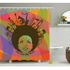 Music Decor  Illustration Of African American Young Woman Portrait With Musical Instruments, Bathroom Accessories, 69W X 84L Inches Extra Long, By Ambesonne