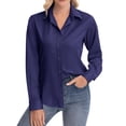 thumbnail image 3 of Camisa de vestir Siliteelon para mujer, manga larga, con botones, azul marino, 3 of 5