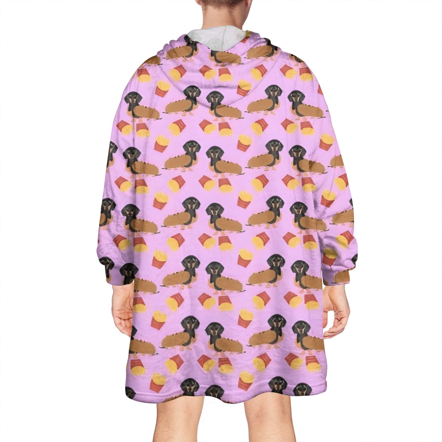 Pink Dachshund Chips Wearable Oversized Blanket,Wearable Blanket Hoodie for Adults,Cozy Hooded Blankets with Super Pockets,Super Warm Fuzzy Pullover for Women & Men