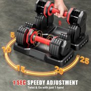 Adjustable Dumbbell Set of 2-25LB/55LB Set-1Sec Adjustable Dumbbell Weights-5 in 1 Free Weights Dumbbells Set with Effortless Tray/No-Slip Handle-Compact Size for Women/Men at Home Gym