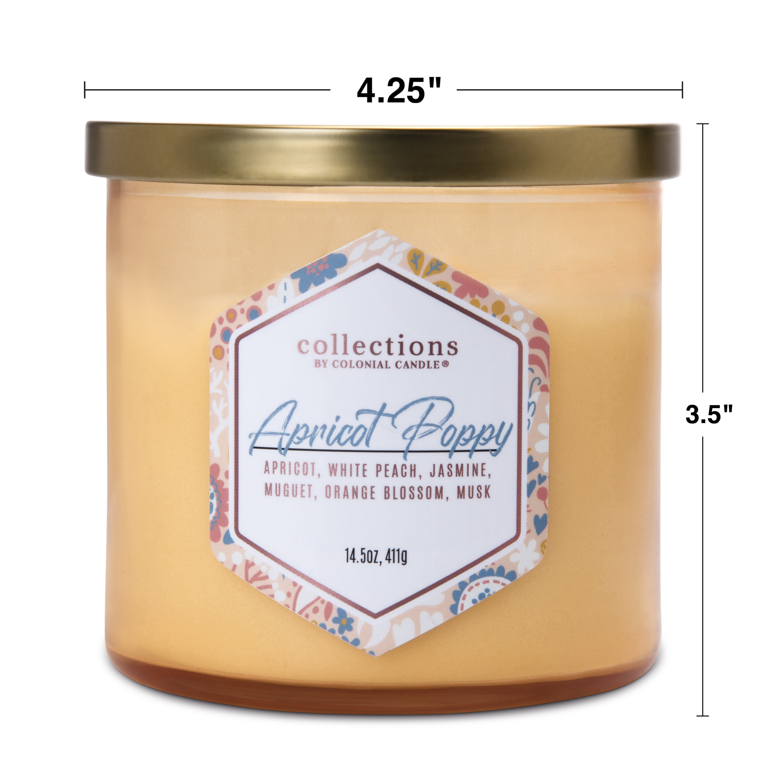 Colonial Candle Apricot Poppy Scented Jar Candle, 3 Wick, Yellow, 14.5 oz - Up to 60 Hours Burn