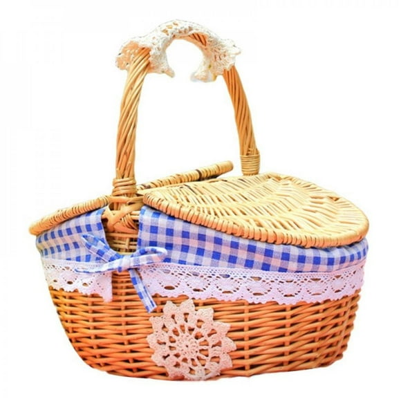Ensemble de Paniers de Pique-Nique en Osier pour 2 Personnes Panier de Pique-Nique en Osier avec Couvercle et Poignée Corps Tressé Robuste avec Doublure Lavable