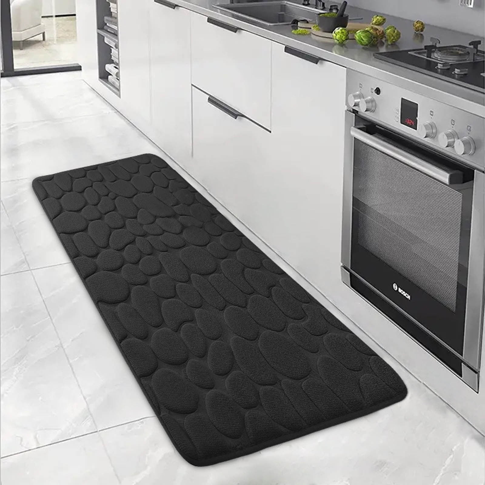 Bathroom Rug Long,Shower Floor Mat Non Slip,Rugs For Bathroom Floor,Shower Rugs,Bath Rug Embossed Bathroom Mat Water Absorbent And Washable Bath Rugs-Non-Slip-Thick-Soft(Black XL 60*20IN)