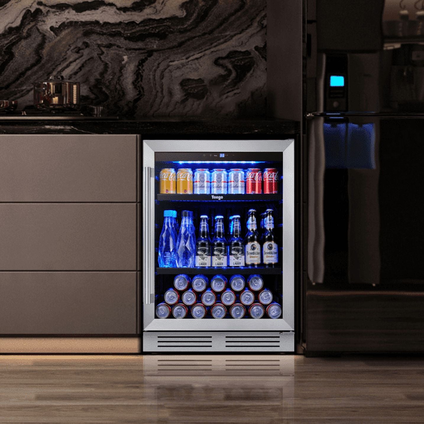 Yeego 180 Cans Beverage Refrigerator Cooler,24in Can Beverage Fridge with Double Layer Galss,Built-in or Freestanding for Beer Soda Water