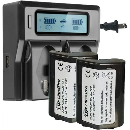 Image of UltraPro 2-Pack EN-EL18 EN-EL18a EN-EL18b EN-EL18c EN-EL18d High-Capacity Replacement Batteries with Rapid Dual Charger for Select Nikon Digital Cameras