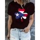 thumbnail image 1 of Camiseta con estampado de trébol patriótico para mujer: cuello redondo, manga corta, cómoda camiseta de verano con diseño desgastado de la bandera estadounidense, perfecta para el Día de San Patricio, 1 of 6