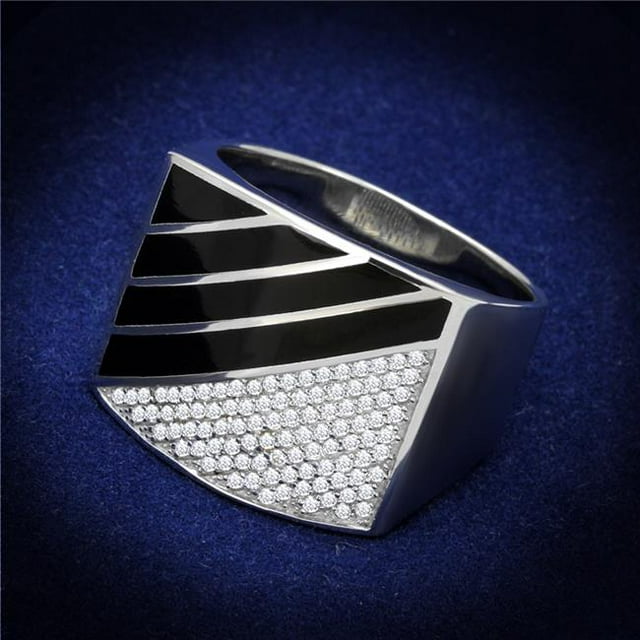 Alamode TS227-11 Men Rhodium 925 Sterling Silver Ring with AAA Grade CZ in Clear - Size 11