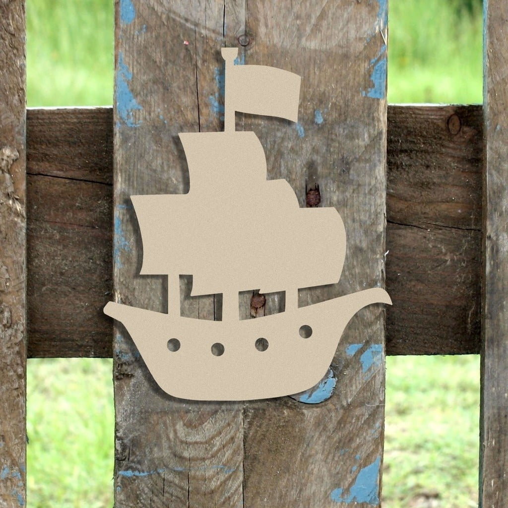 20" Wooden Pirate Ship Shape, Unfinished Wood Craft