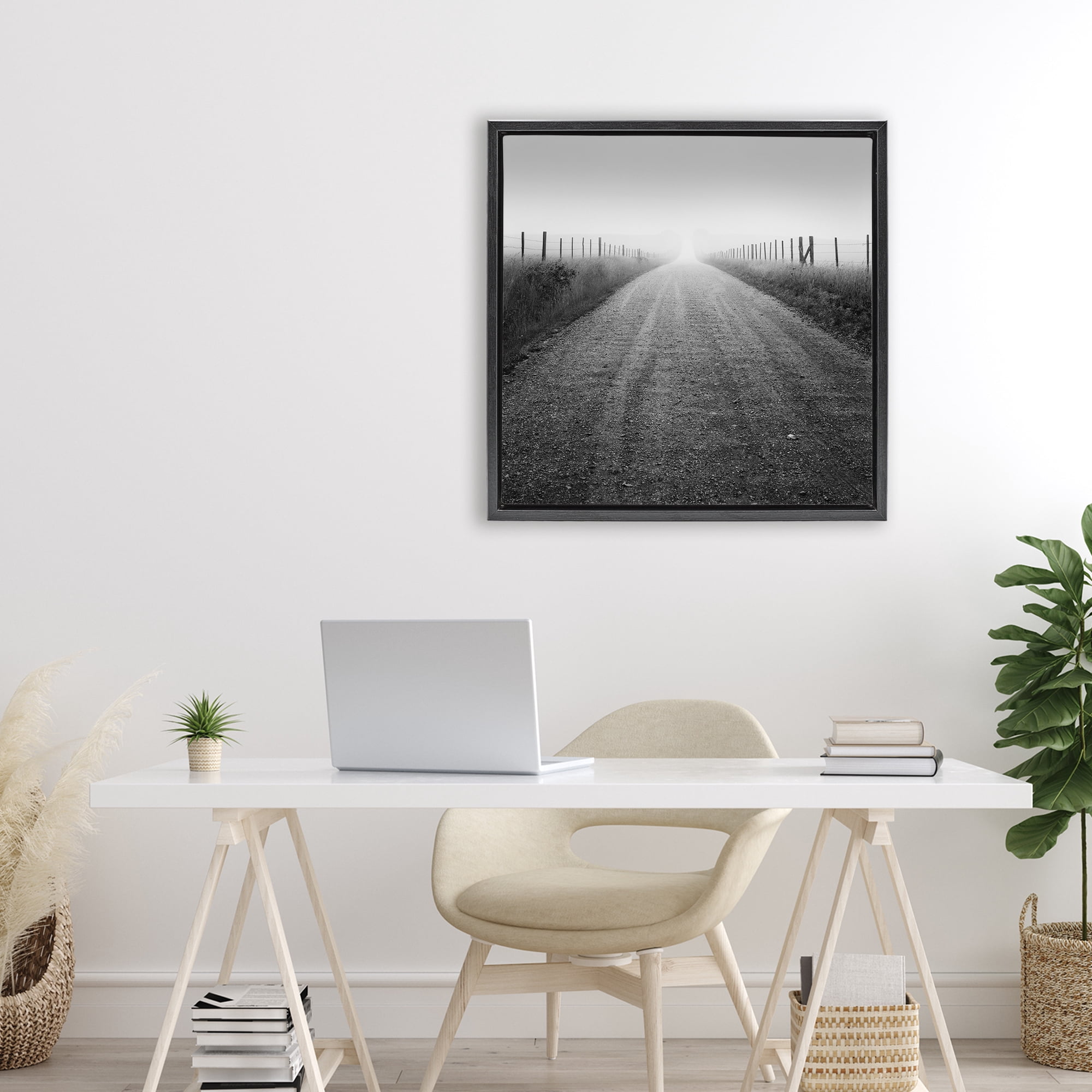 Stupell Industries Country Road in Morning Mist Black Framed Floater Canvas Wall Art, design by Chip Forelli