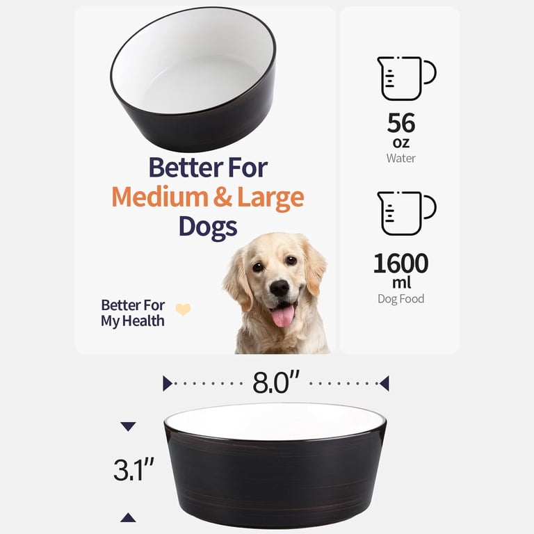 Addogyy Elevated Ceramic Dog Bowls With Wood Stand - Heavy Weighted Non-Slip Food & Water Dishes For Small & Medium Dogs