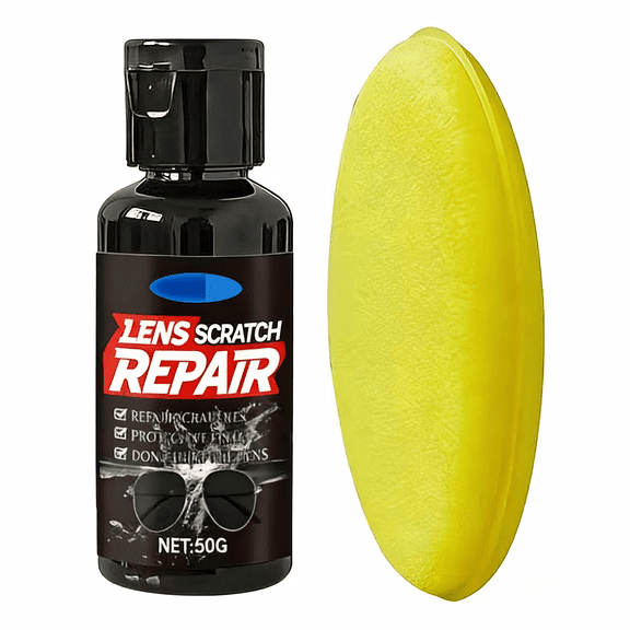 Lens Scratch Repair Wax and Polish, Gentle for Eyeglasses, Sunglasses and Camera Lenses, Includes Buffing Sponge for Clear Vision