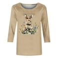 thumbnail image 4 of Hueook Women's Tops Ladies' Easter Print Round Neck Three Quarter Sleeve 3/4 Sleeve T-shirt Loose Coffee S, 4 of 5