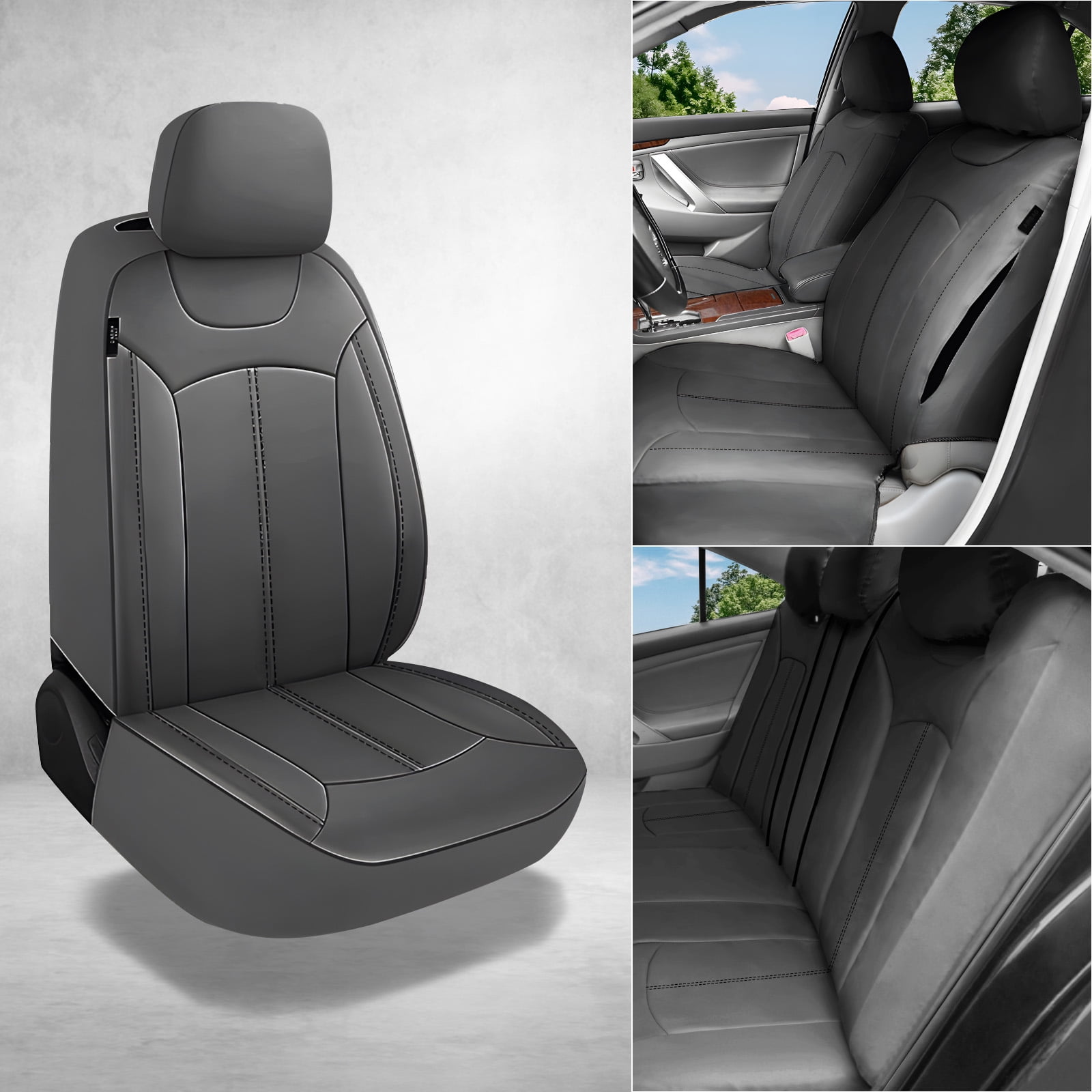 OTOEZ Universal Car Seat Covers Breathable PU Leather & Zipper Design, 5 Seats Full Set Waterproof Cushion Interior Accessories, For Solid Split Bench