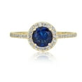thumbnail image 2 of AVORA 10K Yellow Gold September Birthstone- Blue Sapphire with Simulated Diamond CZ Halo Fashion Ring  - Size 6, 2 of 6