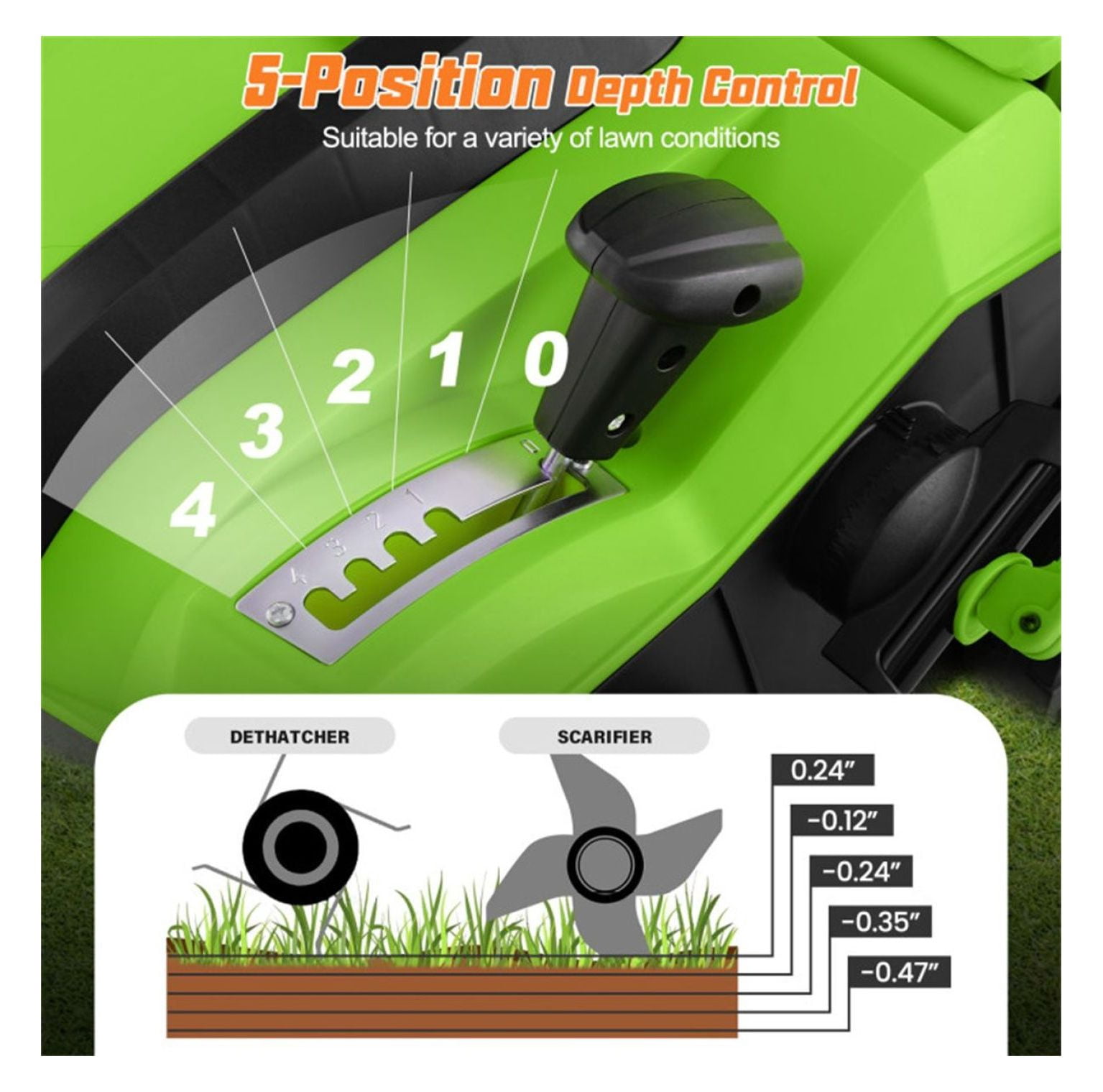 Electric Lawn Dethatcher, 16-Inch Corded Scarifier, 2-in-1 Adjustable Dethatcher with Grass Bag for Lawn Care - Green