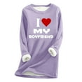 thumbnail image 2 of pimelu Valentine's Day Sweatshirt for Women Fleece Sherpa Sweatshirt for Women Fashion Letter Print Loose Plush Sweater Ladies Round Neck Long Sleeve Cozy Fluffy Fleece Lined Pullover Tops, 2 of 3