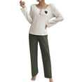 thumbnail image 2 of Lixiuxyad Flannel Pajama Long Sleeve Top And Pants With Heart Embroidery Cozy Loungewear For Home Sleepwear Womens Sleepwear S, 2 of 5