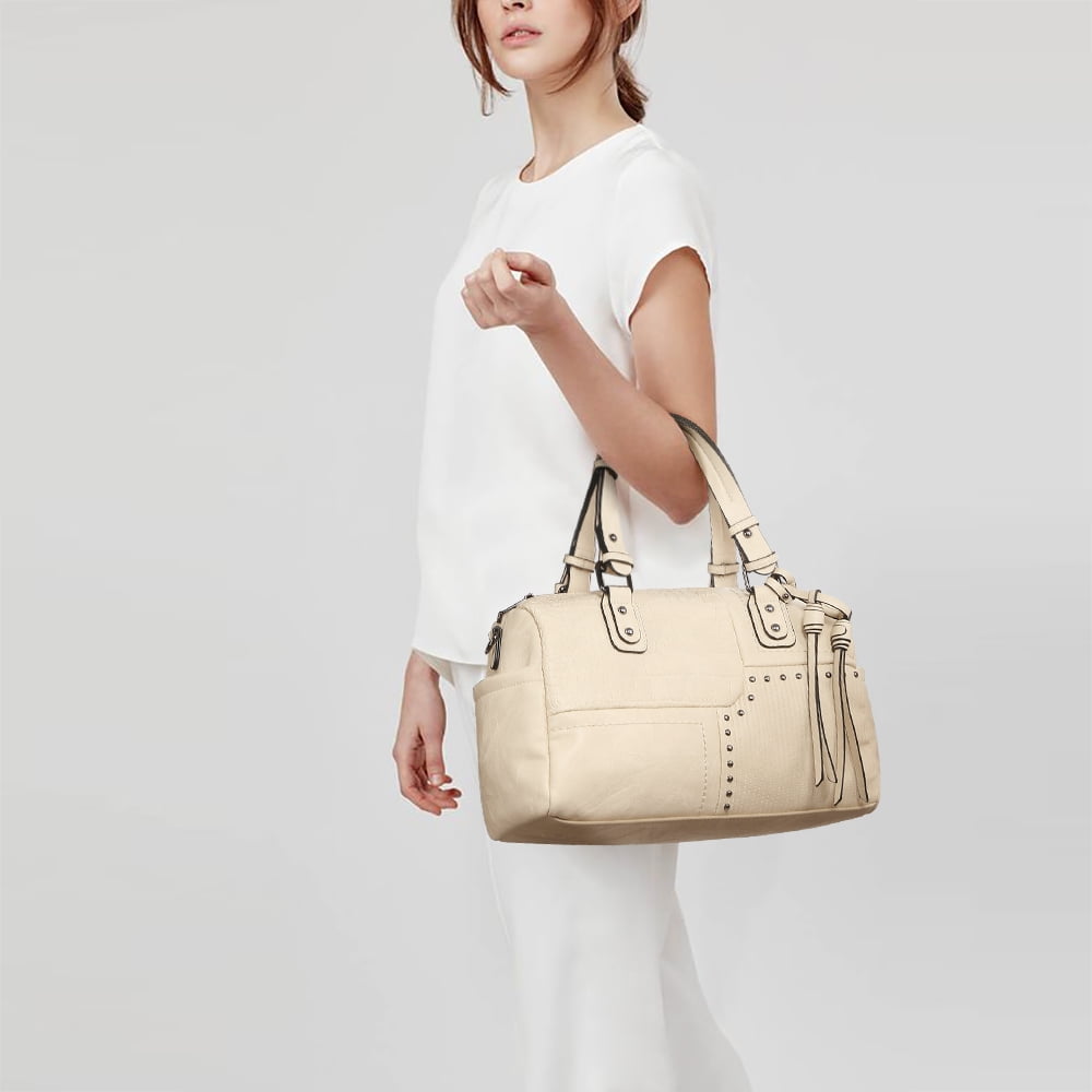 Dasein Women Soft Vegan Leather Barrel Bags Large Top Handle Totes Satchel Handbags Shoulder Purse