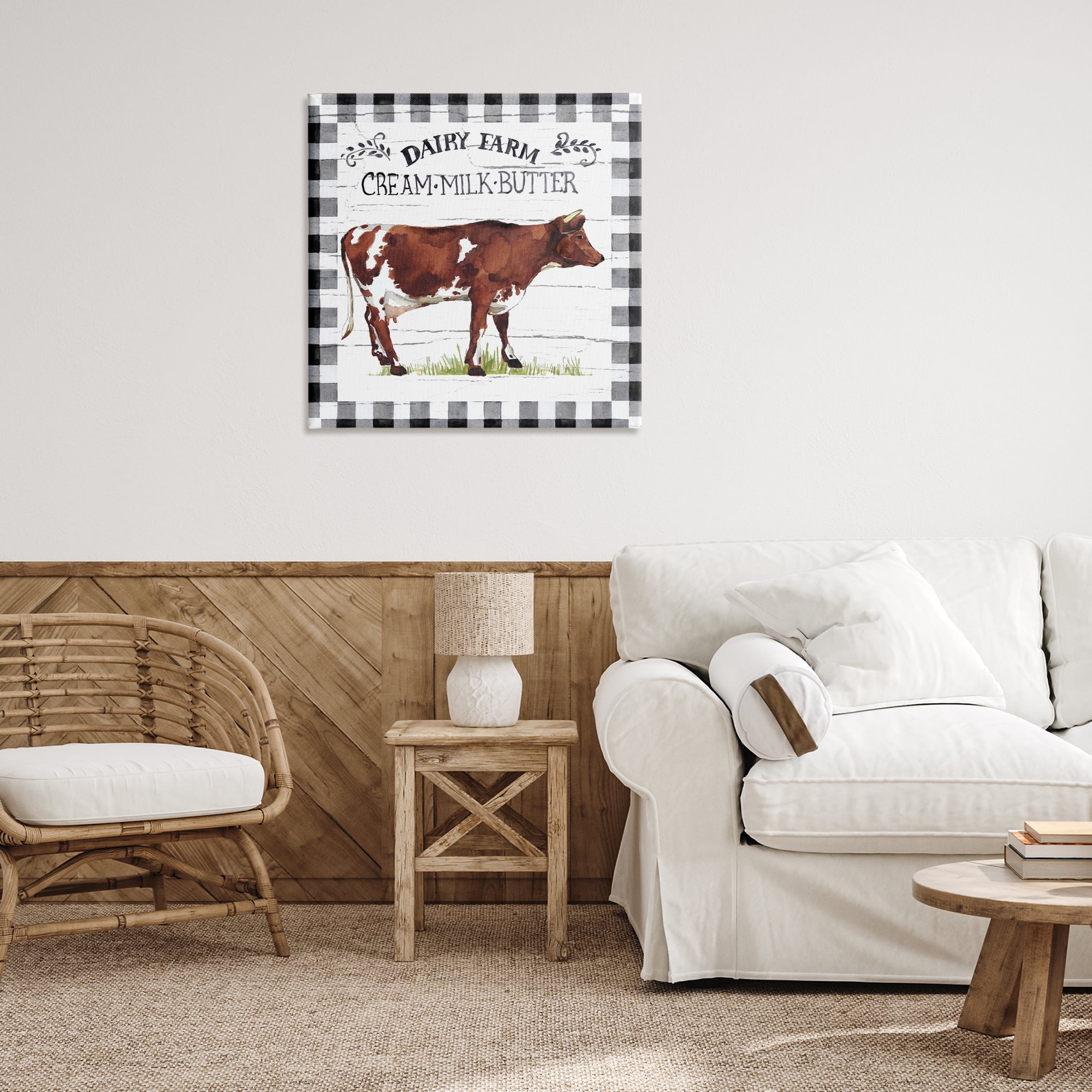 Stupell Industries Rustic Spring Cow Animals Painting Wrapped Canvas Art Print Wall Art, 30 x 30