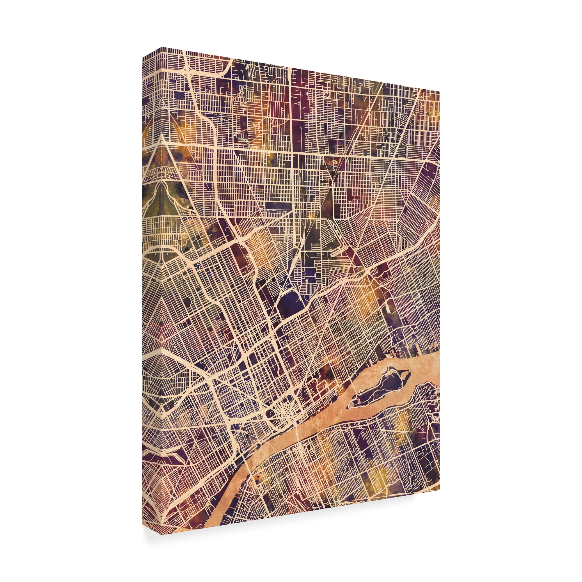 Trademark Fine Art 'Detroit Michigan City Map II' Canvas Art by Michael Tompsett