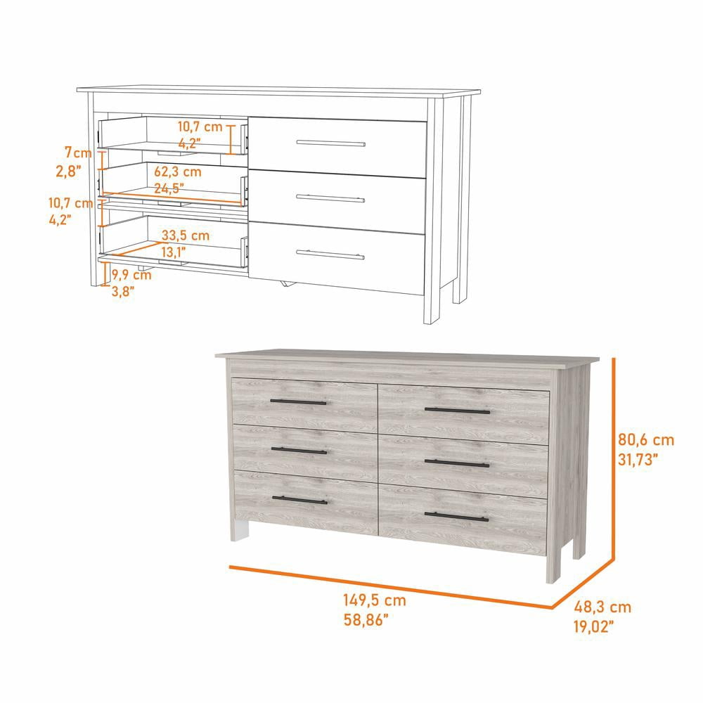 HomeRoots 32" Light Gray Manufactured Wood Six Drawer Double Dresser