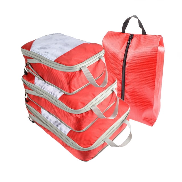 Xiao Hua Juego de 4 cubos de compresión para guardar ropa, ropa interior y zapatos (rojo)