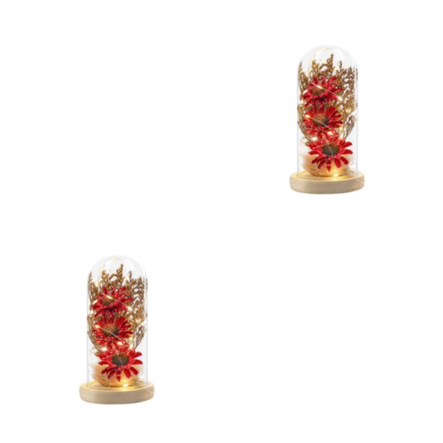 Matsuzay Home Office Hotel Cúpula de flores románticas con base de Decoración de de Adorno brillante Regalo de cumpleaños Rojo Rojo 2Conjunto